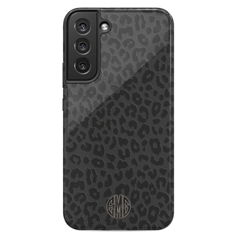 Dark Leopard Round Monogram Galaxy Case - Centered