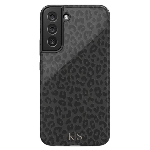 Black Leopard Custom Initials Galaxy Case - Centered