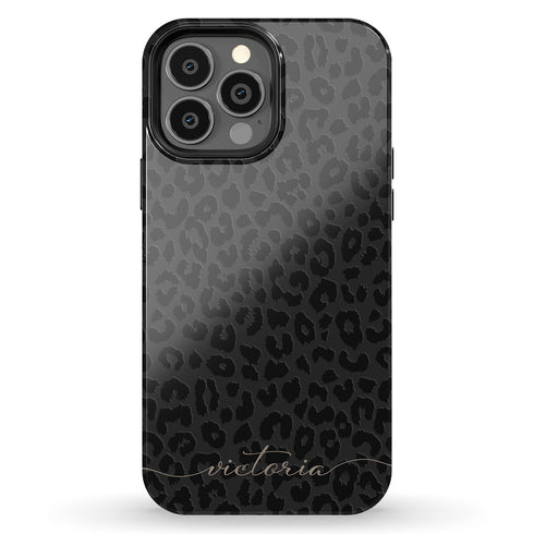 Leopard Custom Calligraphy Name iPhone Case - Horizontal