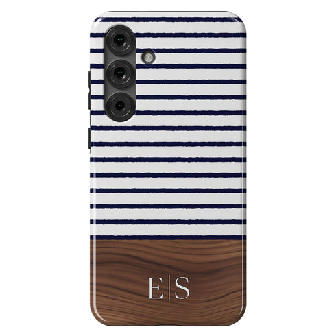 Custom Initials Rustic Wood Stripes Galaxy Case