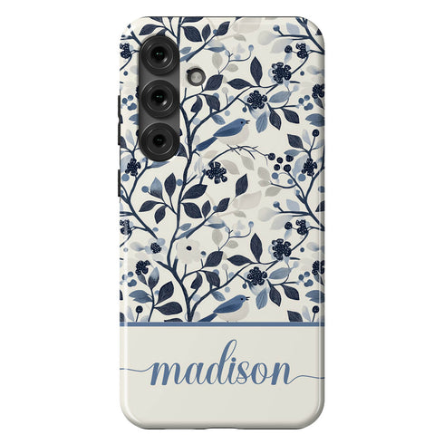 Custom Name Blue Bird & Flower Galaxy Case