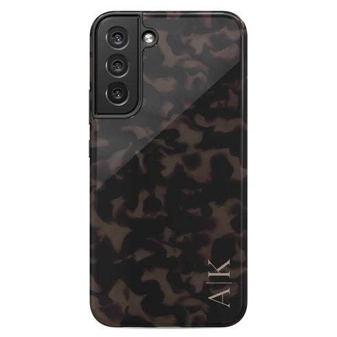 Dark Tortoiseshell Custom Initials Galaxy Case - Vertical