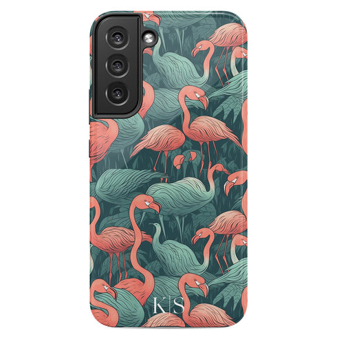 Custom Initials Tropical Pink Flamingos Galaxy Case