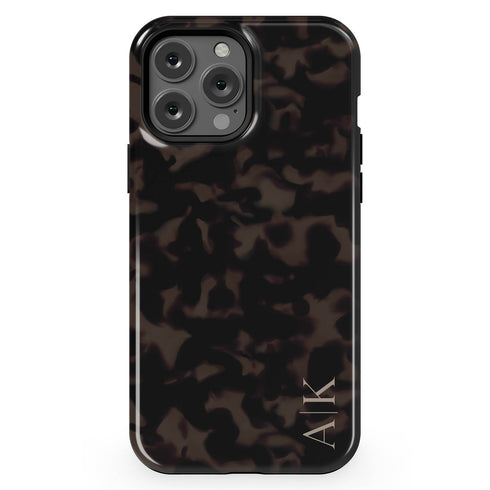 Dark Tortoiseshell Custom Initials iPhone Case - Vertical