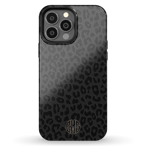 Dark Leopard Round Monogram iPhone Case - Centered