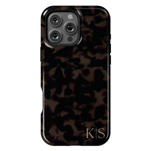 Custom Initials Dark Tortoiseshell iPhone Case - Edge