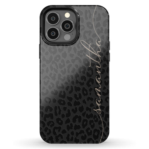 Leopard Custom Calligraphy Name iPhone Case - Vertical