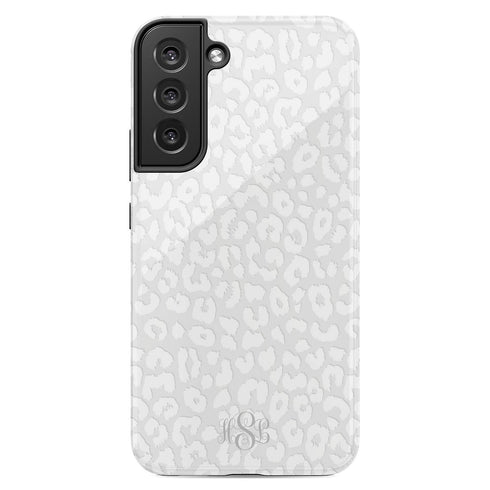 White Leopard Custom Curly Monogram Galaxy Case