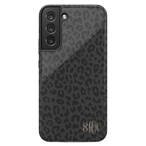 Dark Leopard Custom Curly Initials Galaxy Case - Vertical