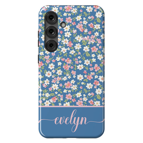 Custom Name Tiny Blue Floral Galaxy Case