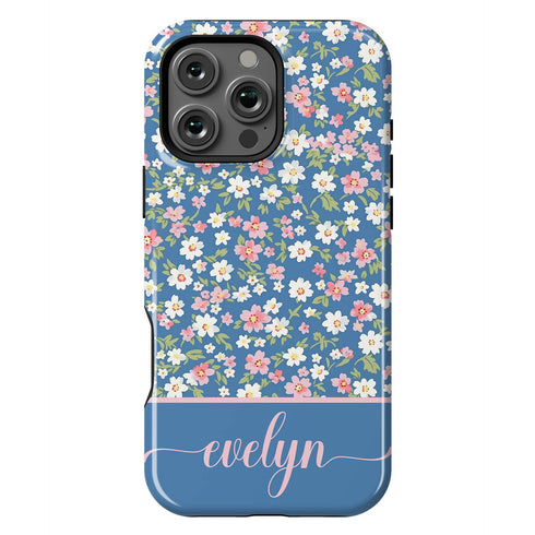 Custom Name Tiny Blue Floral iPhone Case
