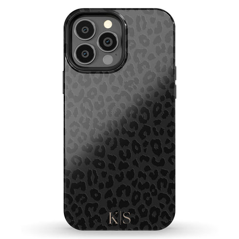 Black Leopard Custom Initials iPhone Case - Centered