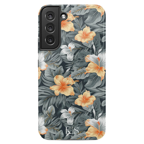 Custom Initials Tropical Hibiscus Flowers Galaxy Case