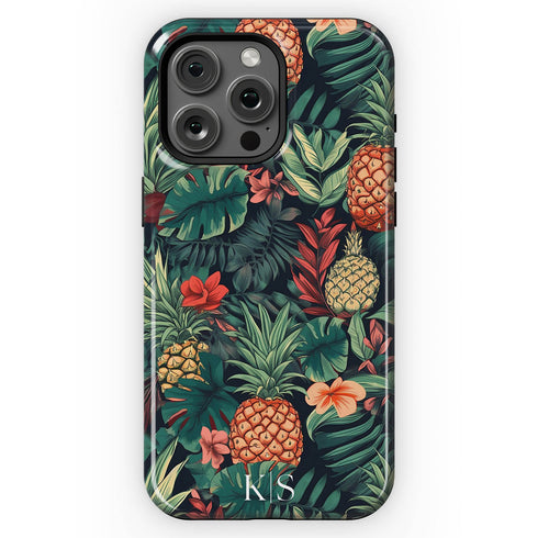 Custom Initials Tropical Pineapples & Flowers iPhone Case
