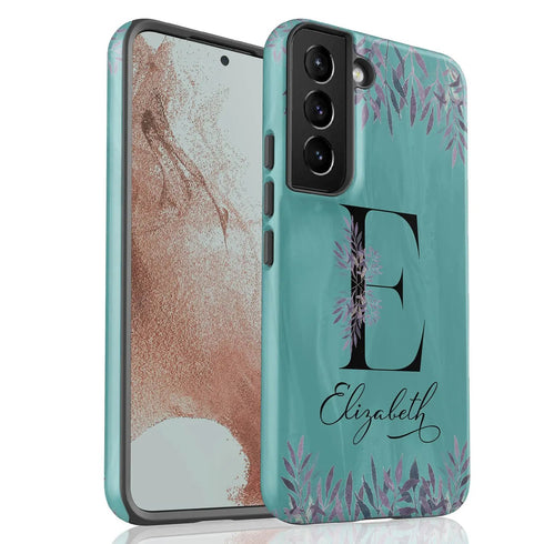 Monogram Teal & Purple Flowers Galaxy Case