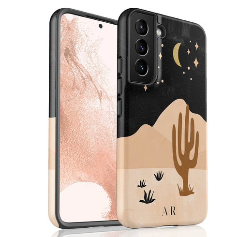 Cactus in Desert Night Landscape Custom Initials Galaxy Case
