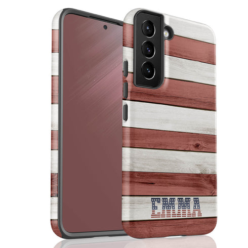 Wooden American Flag Custom Name Galaxy Case