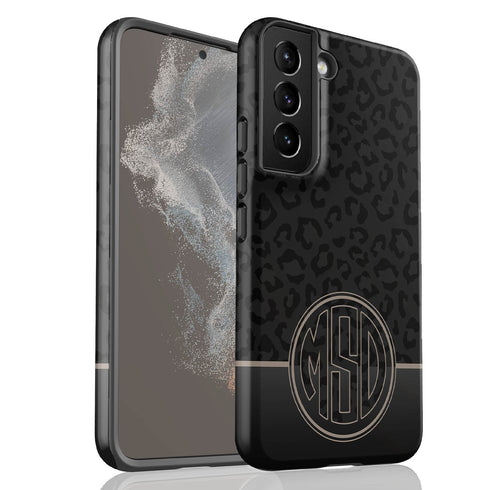 Dark Leopard Round Monogram Galaxy Case