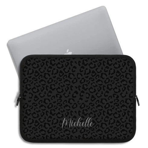 Dark Leopard Custom Name Laptop Sleeve