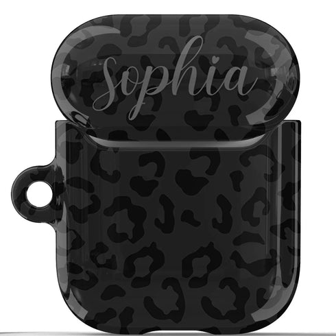 Dark Leopard Custom Name AirPods Case