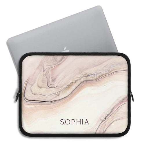 Nude Marble Custom Name Laptop Sleeve