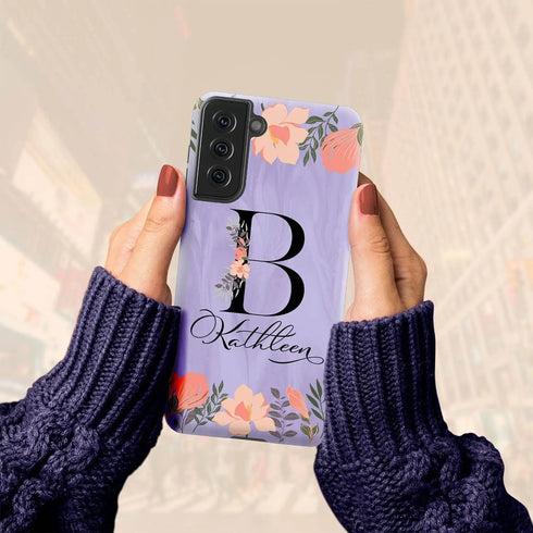 Floral Purple Monogram Custom Name Galaxy Case