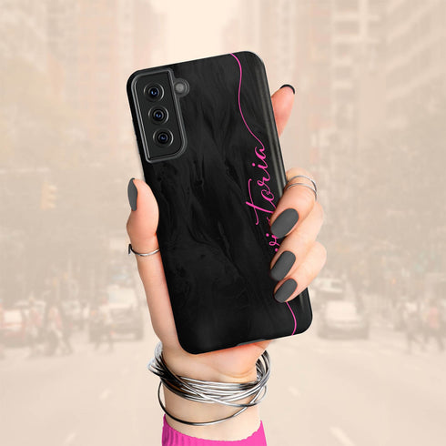 Personalized Name Calligraphy Galaxy Case - Black & Hot Pink