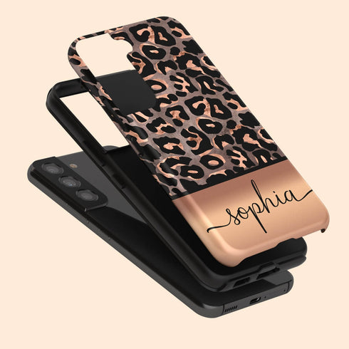 Wild Metallic Leopard Custom Name Galaxy Case - Grey
