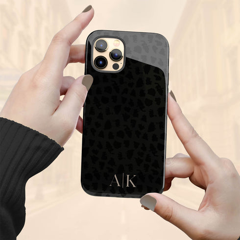 Dark Leopard Custom Initials iPhone Case
