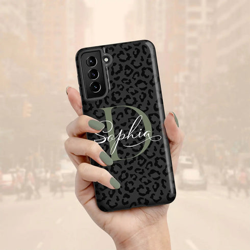 Monogram Personalized Dark Leopard Galaxy Case