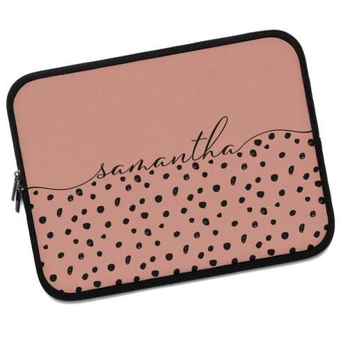 Spotted Dots Custom Calligraphy Name Laptop Sleeve