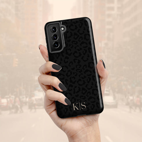 Black Leopard Custom Initials Galaxy Case