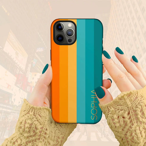 Orange & Teal Rainbow Custom Name iPhone Case