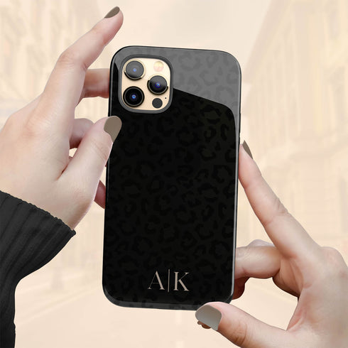 Black Leopard Custom Initials iPhone Case