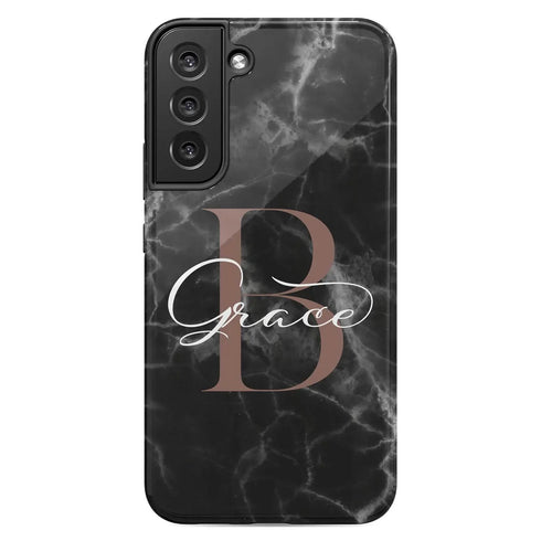 Monogram Personalized Black Marble Galaxy Case