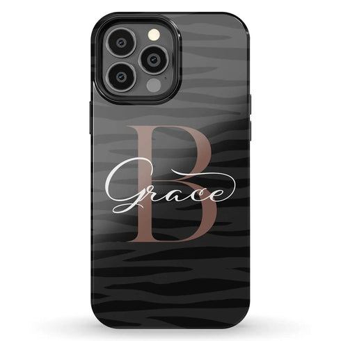 Monogram Personalized Dark Zebra iPhone Case