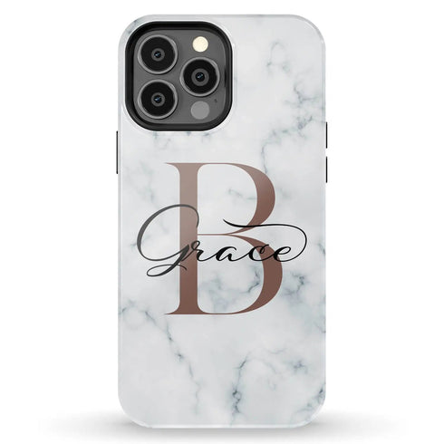 Monogram Personalized White Marble iPhone Case
