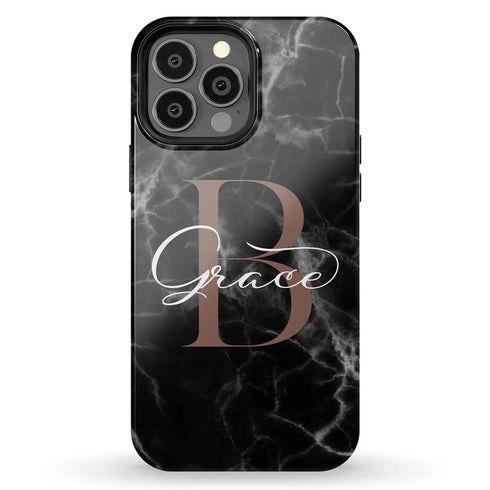 Monogram Personalized Black Marble iPhone Case