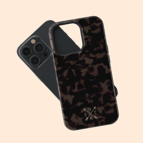 Dark Tortoiseshell Custom Crossed Arrows Initials iPhone Case