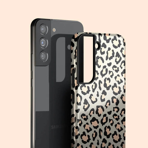 Custom Name Grey & Peach Leopard Galaxy Case