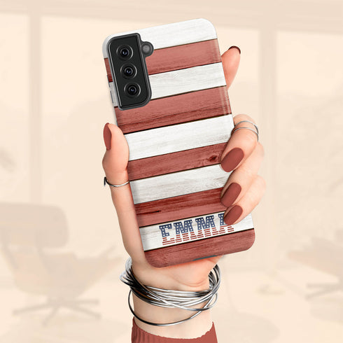 Wooden American Flag Custom Name Galaxy Case