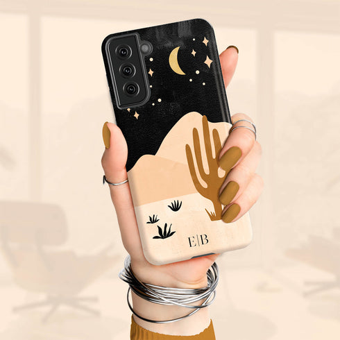 Cactus in Desert Night Landscape Custom Initials Galaxy Case