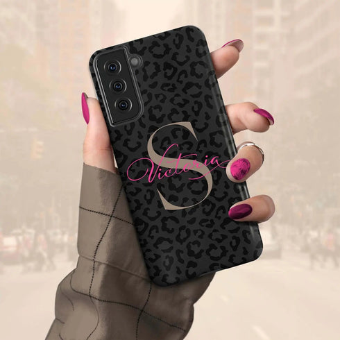 Monogram Personalized Dark Leopard Galaxy Case - Hot Pink
