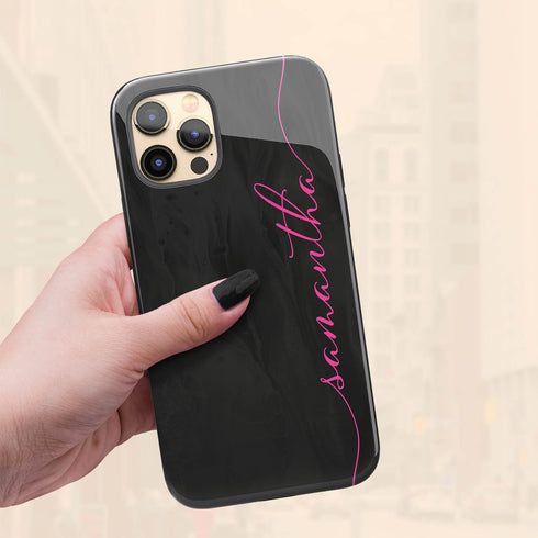 Personalized Name Calligraphy iPhone Case - Black & Hot Pink