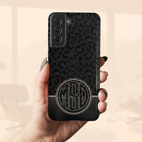 Dark Leopard Round Monogram Galaxy Case