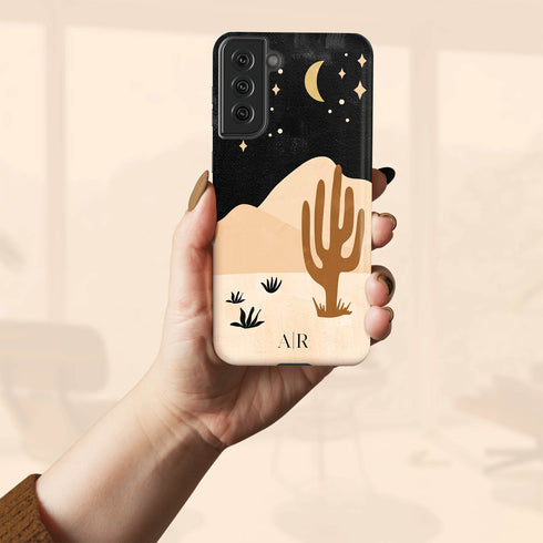 Cactus in Desert Night Landscape Custom Initials Galaxy Case