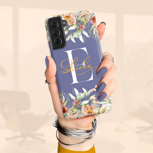 Blushing Flowers Monogram Custom Name Galaxy Case