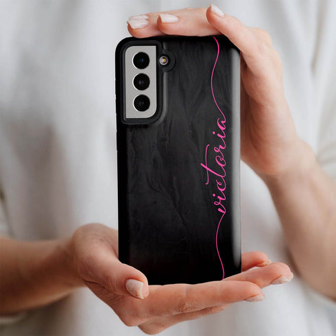 Personalized Name Calligraphy Galaxy Case - Black & Hot Pink