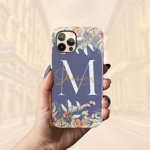 Blushing Flowers Monogram Custom Name iPhone Case