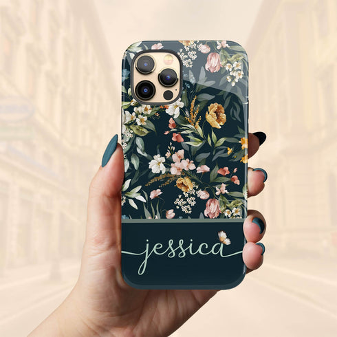 Elegant Flowers Custom Name iPhone Case